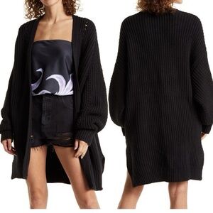 Free People Black Dare to Dream Chunky Knit Cardigan Sweater - XS